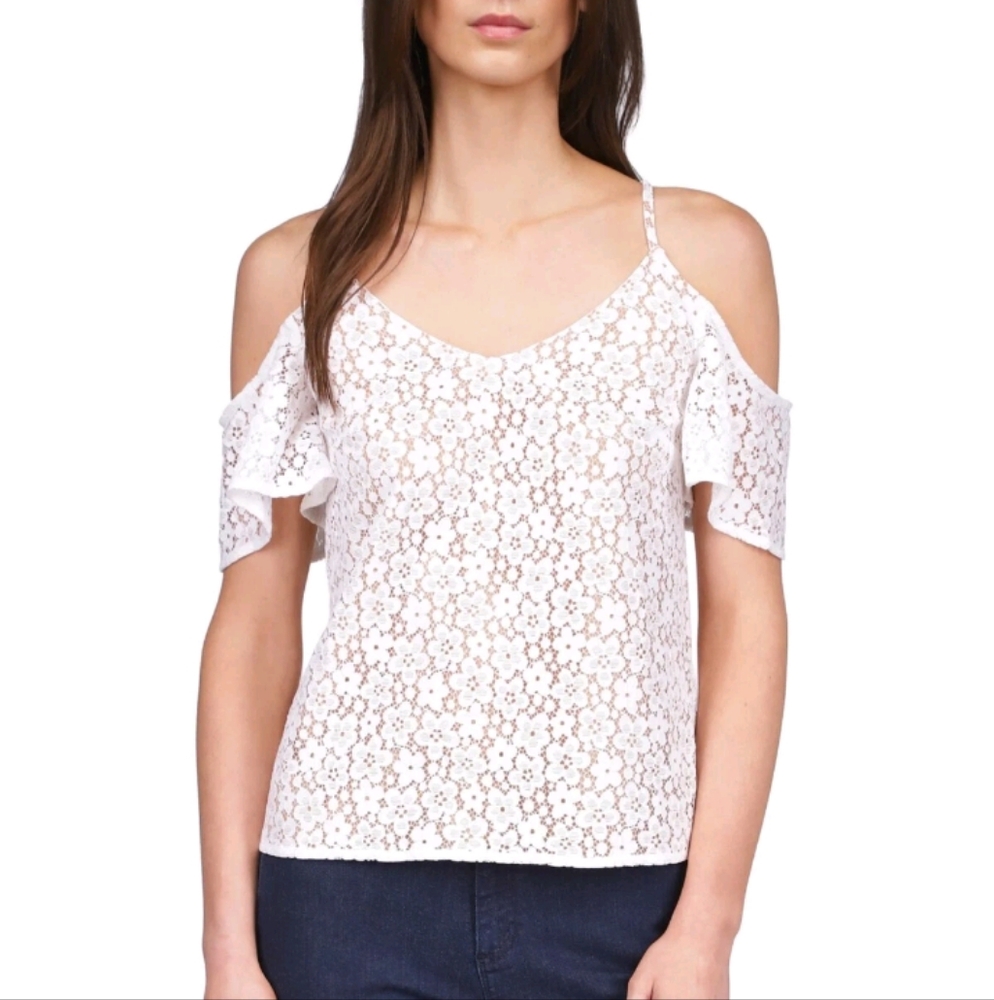 Michael Michael Kors Women Lace Cold-Shoulder Top Blouse White Size Large